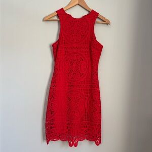 J.O.A. Red Crochet Mini Dress